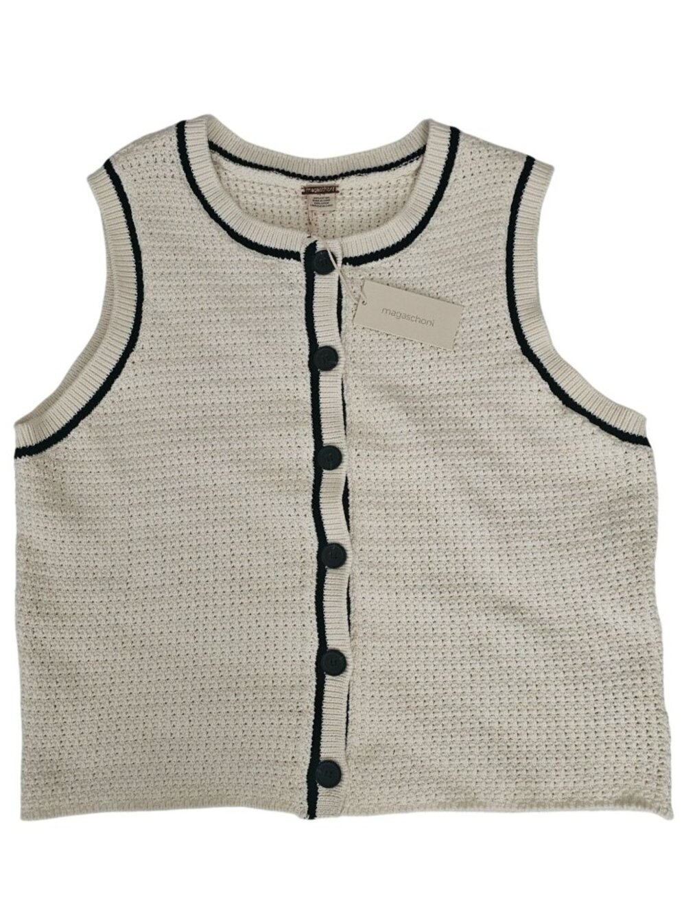 Magaschoni Cream Textured Knit Sleeveless Button-Front Sweater Vest Size Large - Picture 2 of 10